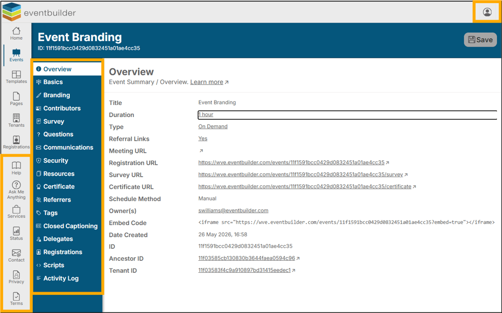 A screenshot of EventBuilder software