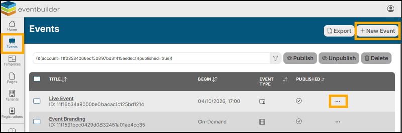A screenshot of EventBuilder software