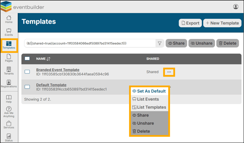 A screenshot of EventBuilder software