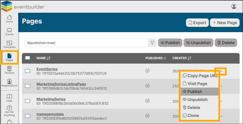 A screenshot of EventBuilder software
