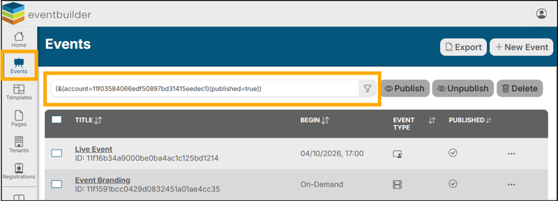 A screenshot of EventBuilder software
