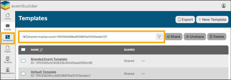 A screenshot of EventBuilder software