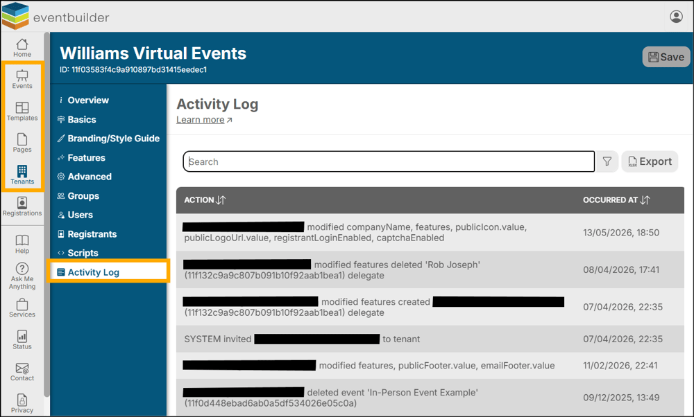 A screenshot of EventBuilder software