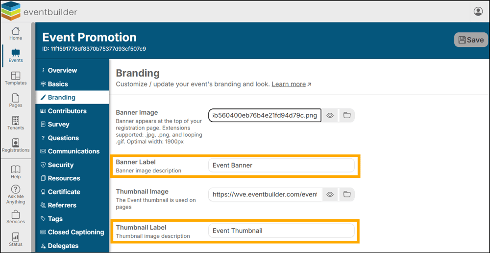 A screenshot of EventBuilder software