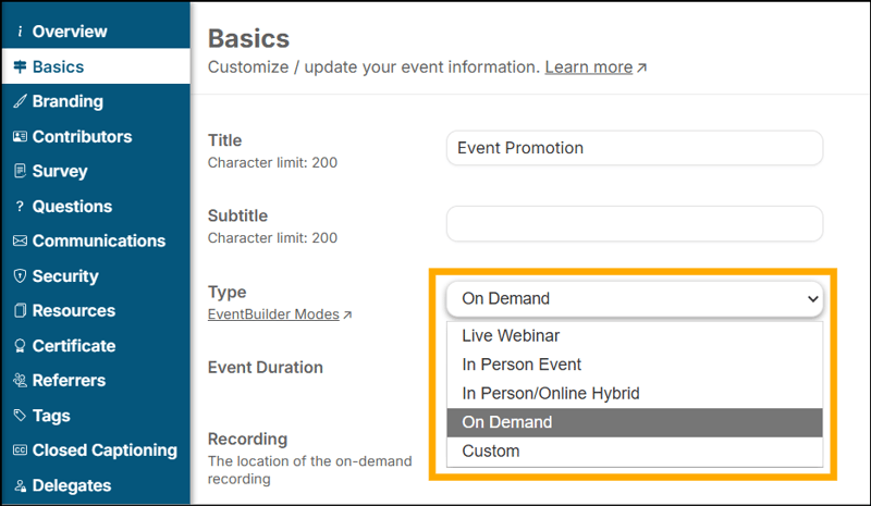A screenshot of EventBuilder software