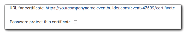 Screenshot: Certificate URL and "Password protect this certificate" checkbox.