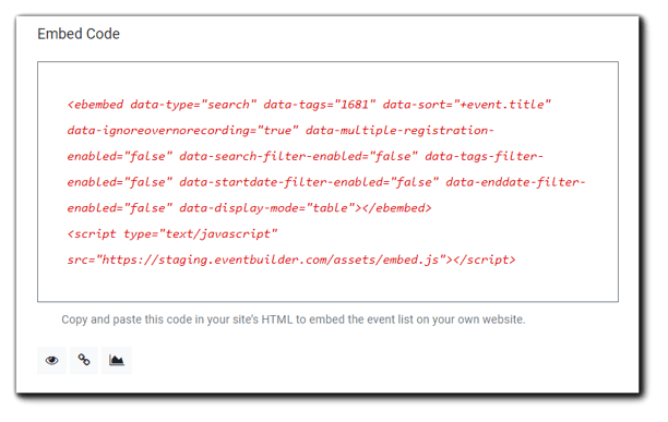 Screenshot: Embed Code section, text in red.)