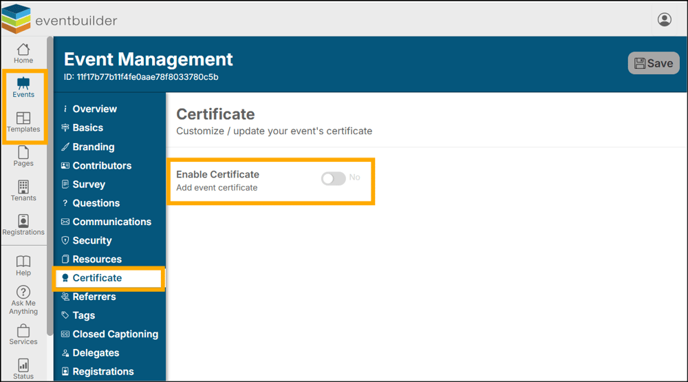 A screenshot of EventBuilder software