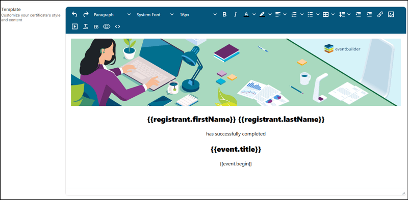 A screenshot of EventBuilder software