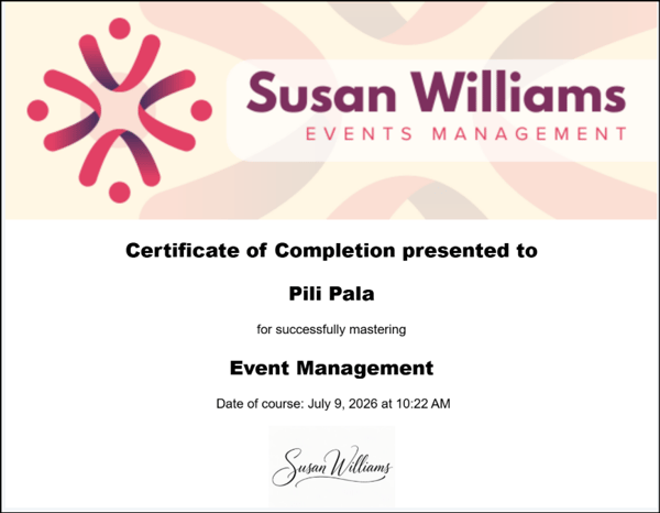 A screenshot of an EventBuilder certificate