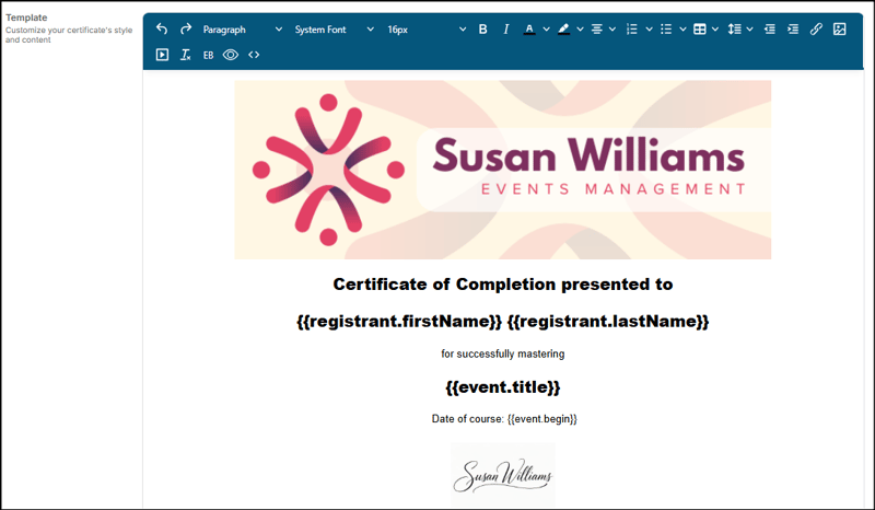 A screenshot of EventBuilder software