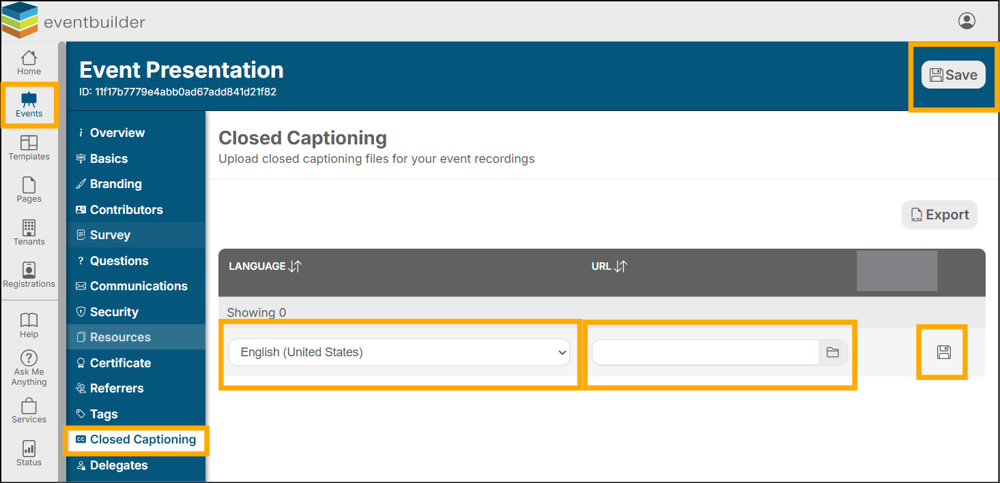 A screenshot of EventBuilder software