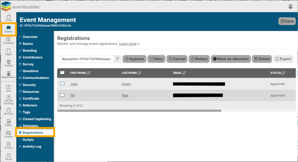 A screenshot of EventBuilder software