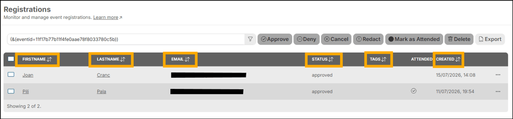 A screenshot of EventBuilder software