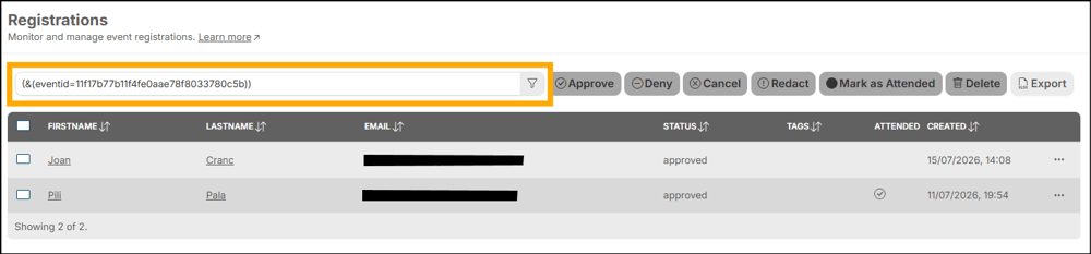 A screenshot of EventBuilder software