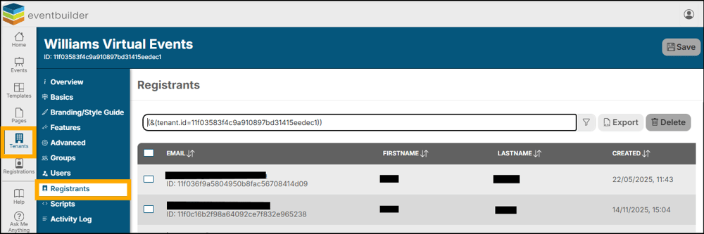 A screenshot of EventBuilder software
