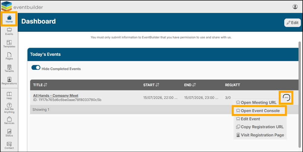 A screenshot of EventBuilder software