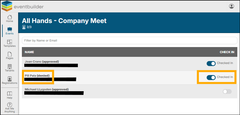 A screenshot of EventBuilder software