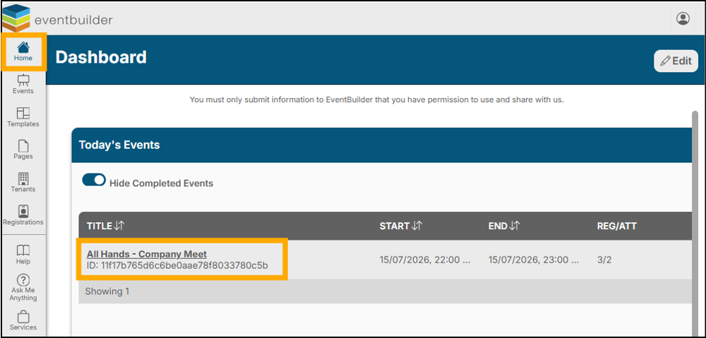 A screenshot of EventBuilder software
