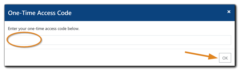 Screenshot: One-Time Access Code prompt.