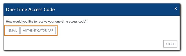 Screenshot: One-Time Access Code for 2-Factor Authentication. Transcript: How would you like to receive your one-time access code? 