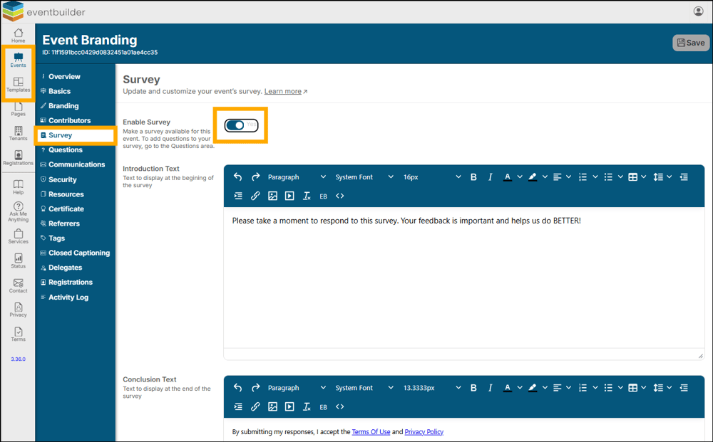 A screenshot of EventBuilder software