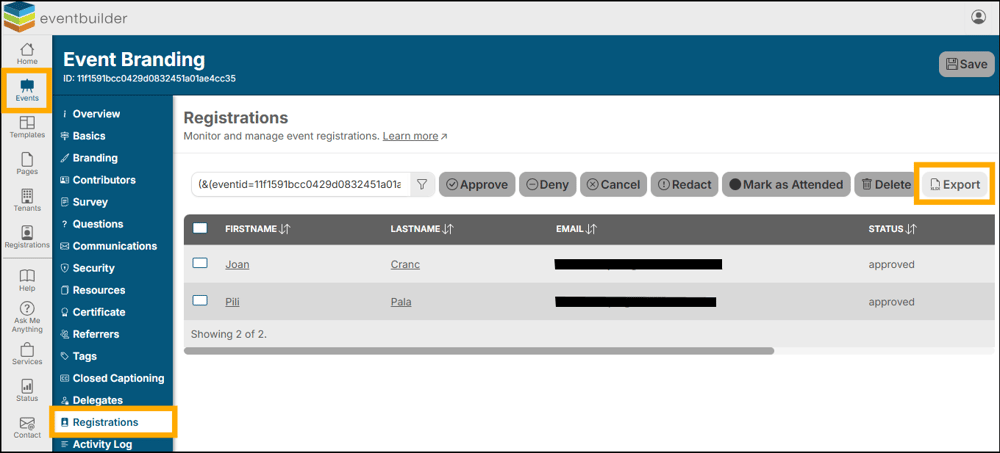 A screenshot of EventBuilder software