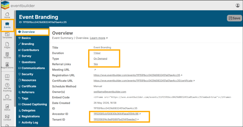 A screenshot of EventBuilder software