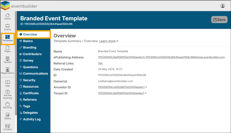 A screenshot of EventBuilder software