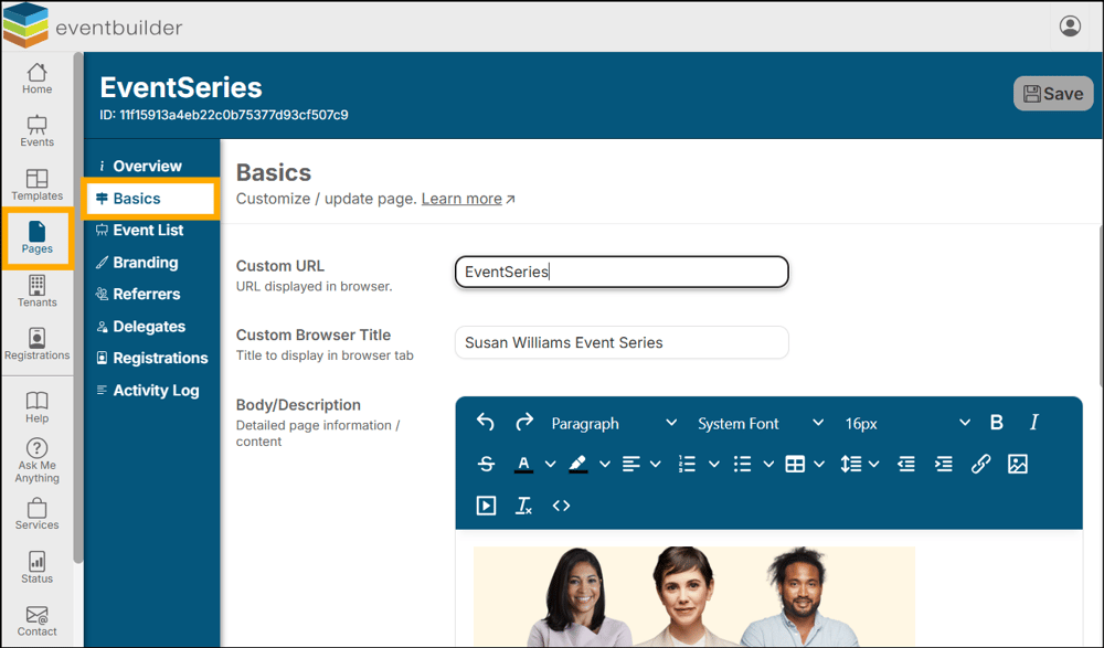 A screenshot of EventBuilder software