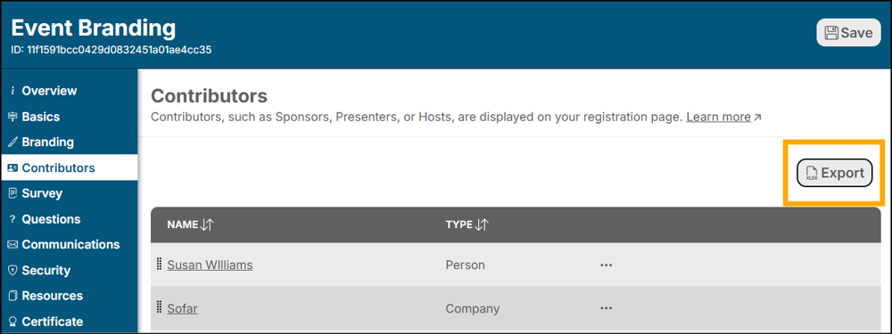 A screenshot of EventBuilder software