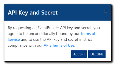Screenshot: API Key and Secret use agreement confirmation.