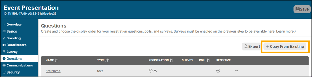 A screenshot of EventBuilder software
