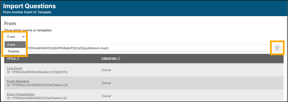 A screenshot of EventBuilder software