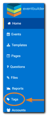 Screenshot: Left side Dashboard navigation with the Tags option highlighted.