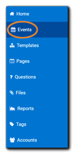 Screenshot: Main left side navigation with the 'Event' option highlighted.