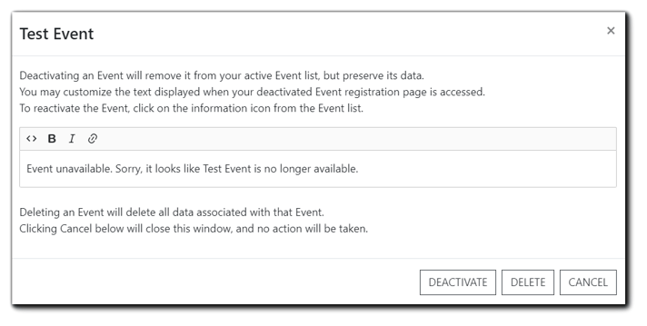 Screenshot: Deactivate/Delete confirmation window.