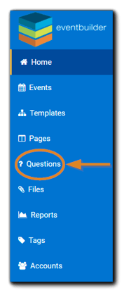 Screenshot: Left-side navigation with the Questions option highlighted.