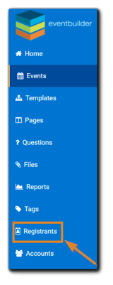 Screenshot: Left navigation with 'Registrants' option highlighted.