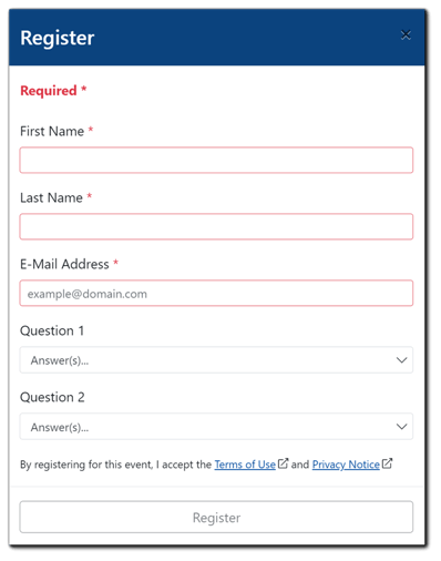 Screenshot: sample event registration form.