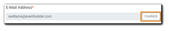 Screenshot: email address field with 'Change' button highlighted on User profile