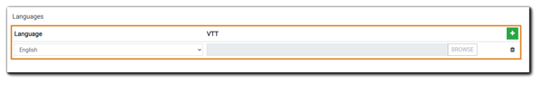 Screenshot: Languages area for VTT files. English is listed as the default.
