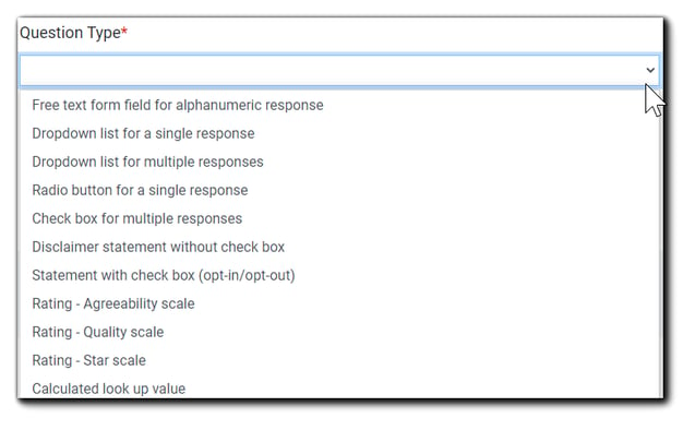 Screenshot: Question Type dropdown menu. 