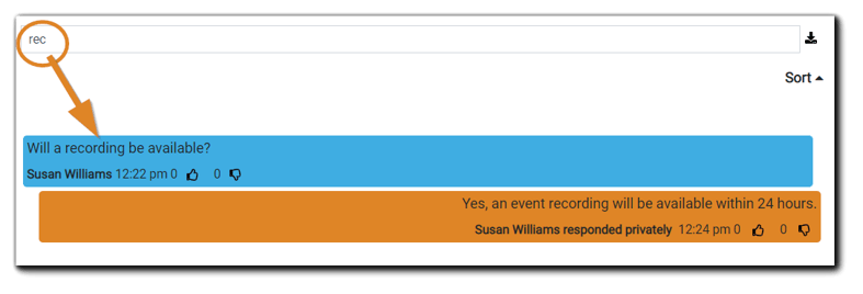 Screenshot: Search field with results highlighted.