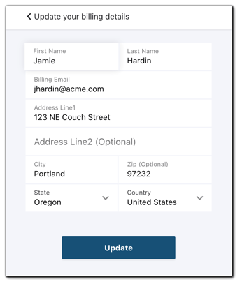Screenshot: Update Billing & Shipping update screen.