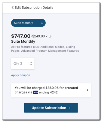 Screenshot: Your Order Summary screen reflecting any prorated charges.