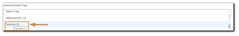 Screenshot: Featured Event Tag selection.