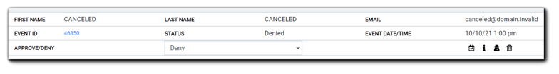 Screenshot: Registrant record view after cancellation.