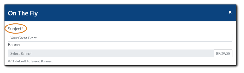 Screenshot: On-the-Fly email editor window with Subject field highlighted.