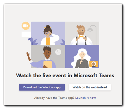 Screenshot: Microsoft Teams Live Event prompt.